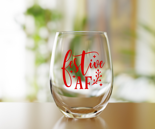 Festive AF Funny Christmas Wine Glass