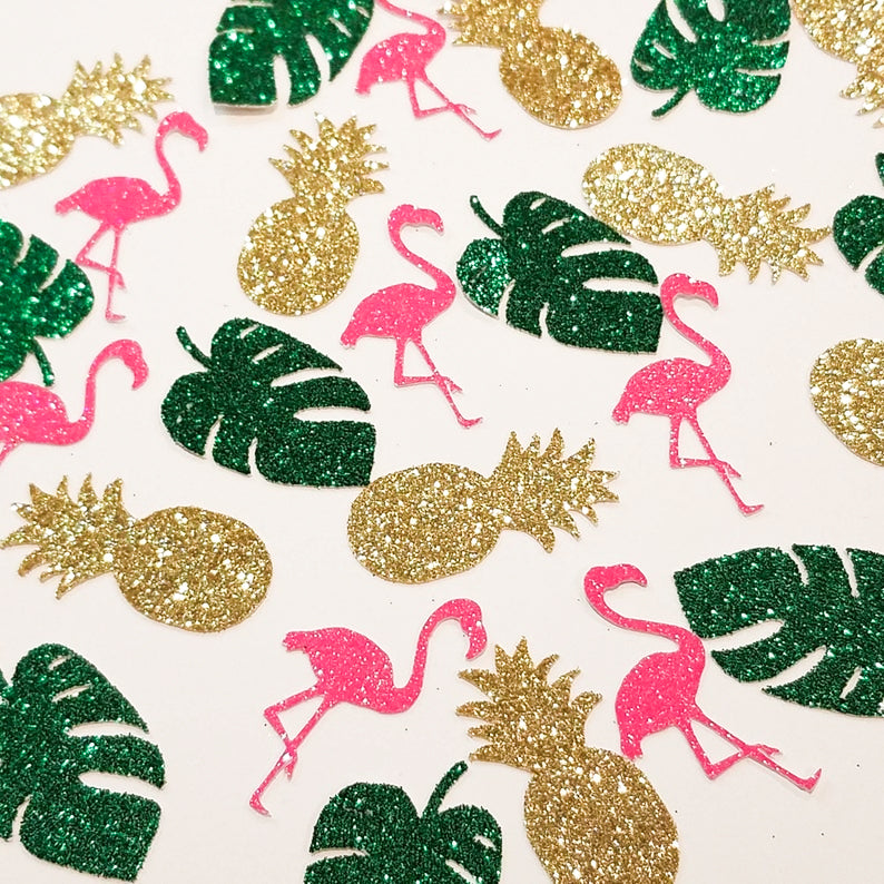 Tropical Pineapple and Flamingo Glitter Confetti