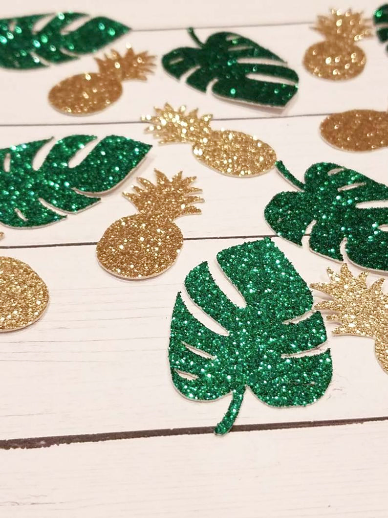 Palm Leaf and Pineapple Tropical Glitter Confetti
